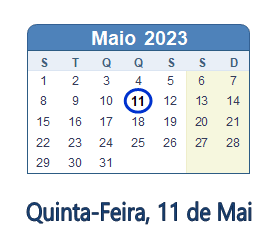 11 Maio 2023 calendario