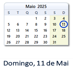 11 Maio 2025 calendario