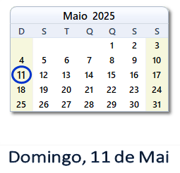 11 Maio 2025 calendario