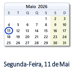 11 Maio 2026 calendario