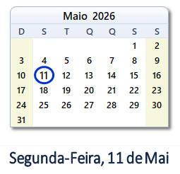 11 Maio 2026 calendario
