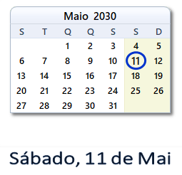 11 Maio 2030 calendario