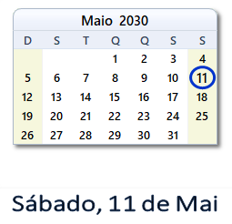 11 Maio 2030 calendario