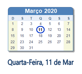 11 Março 2020 calendario