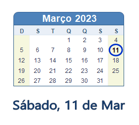 11 Março 2023 calendario