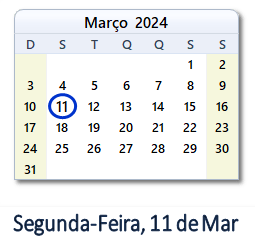 11 Março 2024 calendario