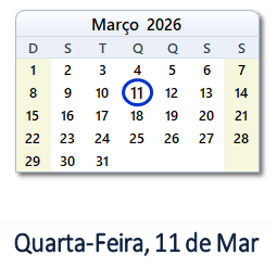 11 Março 2026 calendario