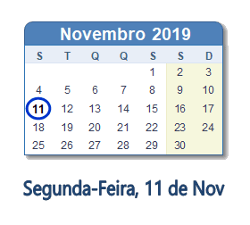 11 Novembro 2019 calendario