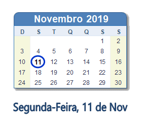 11 Novembro 2019 calendario