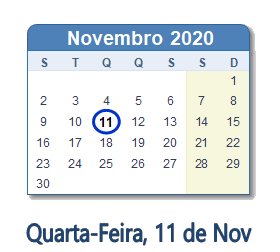 11 Novembro 2020 calendario
