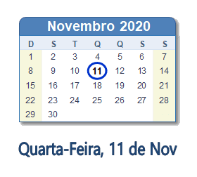 11 Novembro 2020 calendario