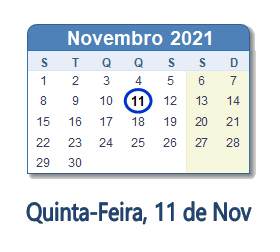 11 Novembro 2021 calendario