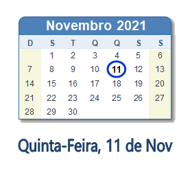 11 Novembro 2021 calendario