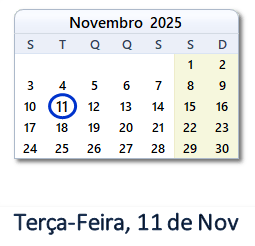 11 Novembro 2025 calendario