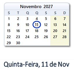 11 Novembro 2027 calendario