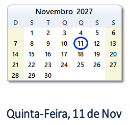 11 Novembro 2027 calendario