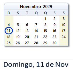 11 Novembro 2029 calendario