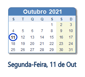 11 Outubro 2021 calendario