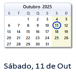 11 Outubro 2025 calendario
