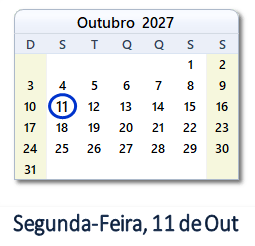 11 Outubro 2027 calendario