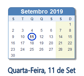 11 Setembro 2019 calendario