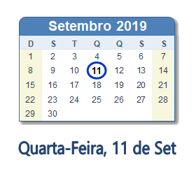 11 Setembro 2019 calendario