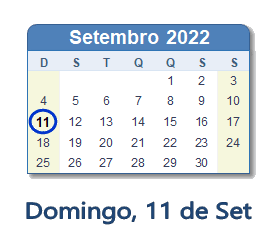 11 Setembro 2022 calendario