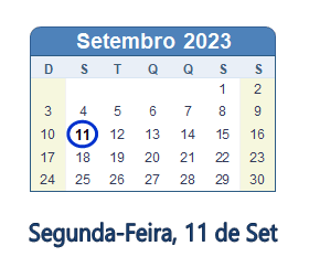 11 Setembro 2023 calendario