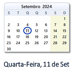 11 Setembro 2024 calendario