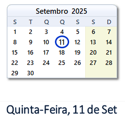 11 Setembro 2025 calendario