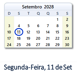 11 Setembro 2028 calendario