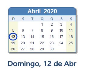 12 Abril 2020 calendario
