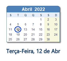 12 Abril 2022 calendario