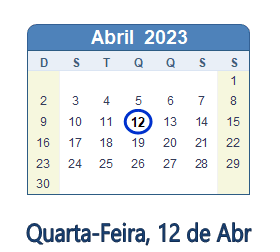 12 Abril 2023 calendario
