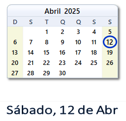 12 Abril 2025 calendario