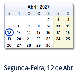 12 Abril 2027 calendario