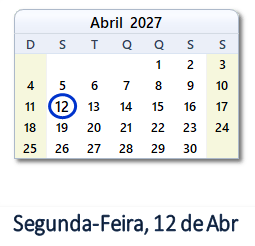 12 Abril 2027 calendario