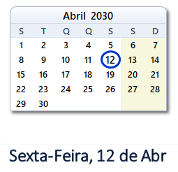 12 Abril 2030 calendario