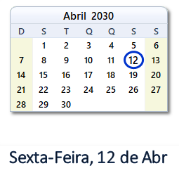 12 Abril 2030 calendario