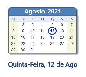 12 Agosto 2021 calendario