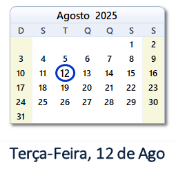 12 Agosto 2025 calendario