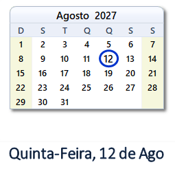 12 Agosto 2027 calendario