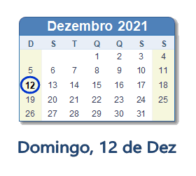 12 Dezembro 2021 calendario