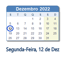 12 Dezembro 2022 calendario