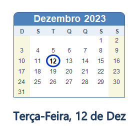 12 Dezembro 2023 calendario