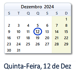 12 Dezembro 2024 calendario