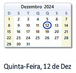 12 Dezembro 2024 calendario
