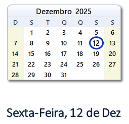 12 Dezembro 2025 calendario