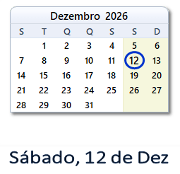12 Dezembro 2026 calendario