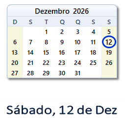 12 Dezembro 2026 calendario